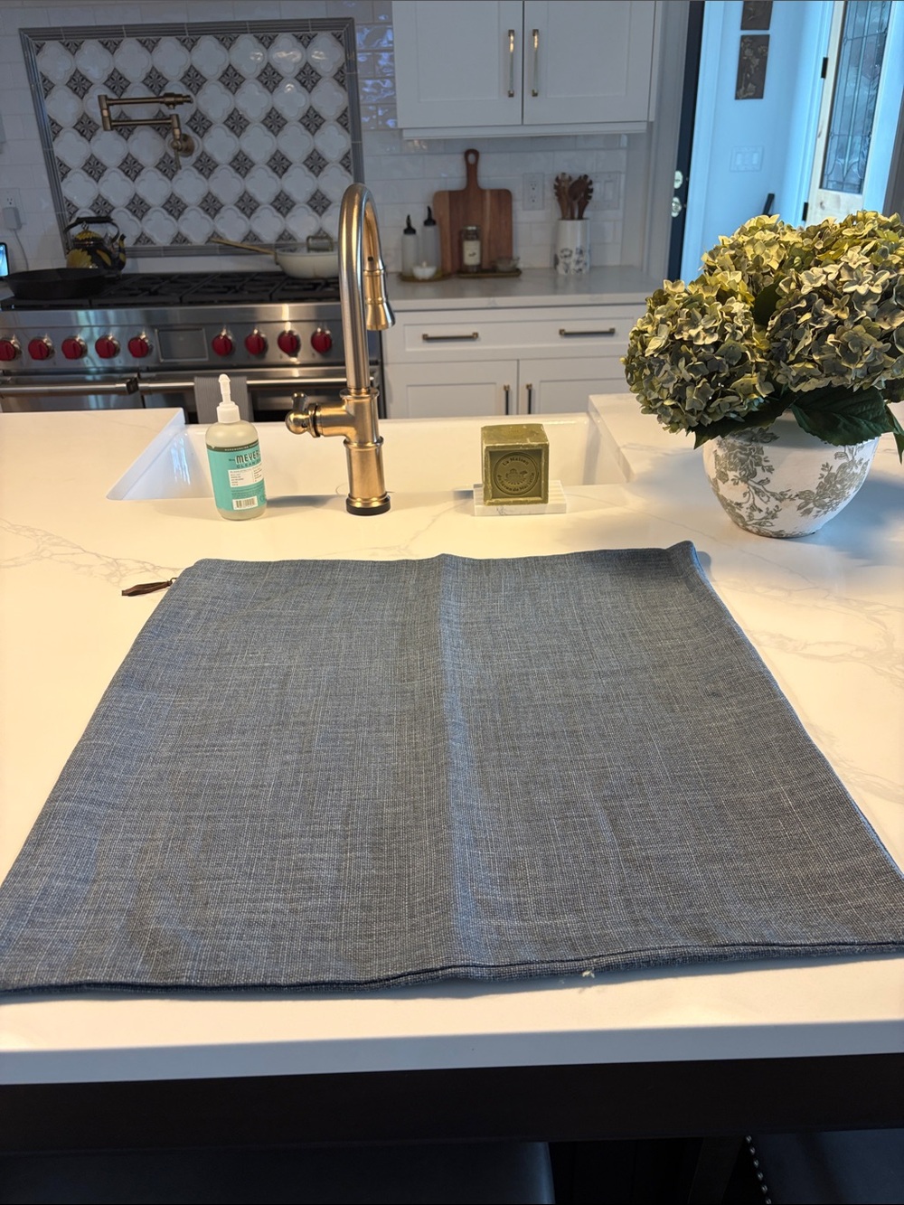Pottery Barn Slate Blue Linen-Style Kitchen Drying Mat